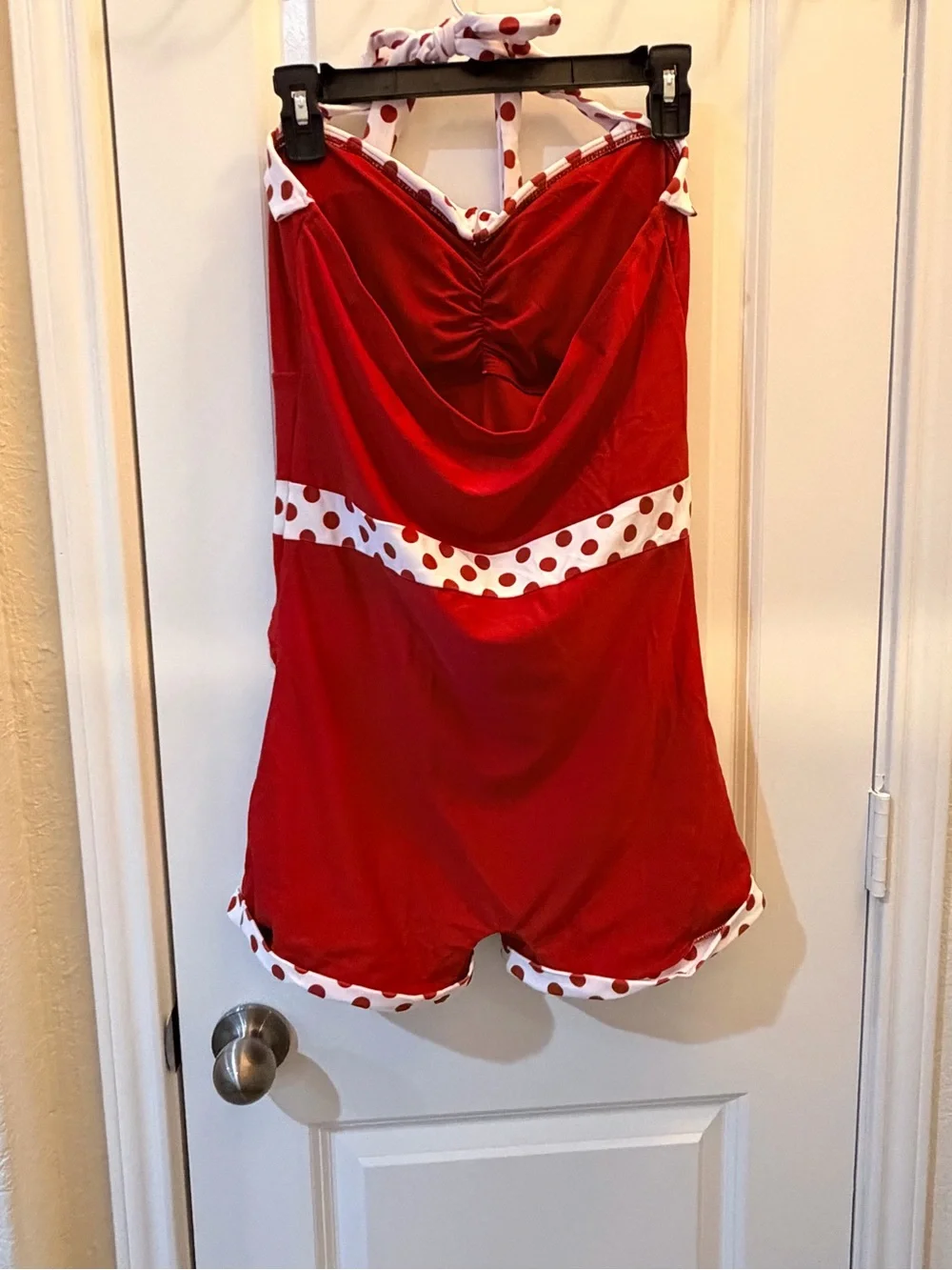 Retro Style 2XL Red Polka Dot Halter One Piece Pinup Swimsuit